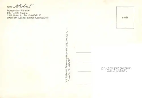 AK / Ansichtskarte Hunhoi Cafe Seeblick Pension Restaurant am Sportboothafen Gelting Mole Fliegeraufnahme Hunhoi