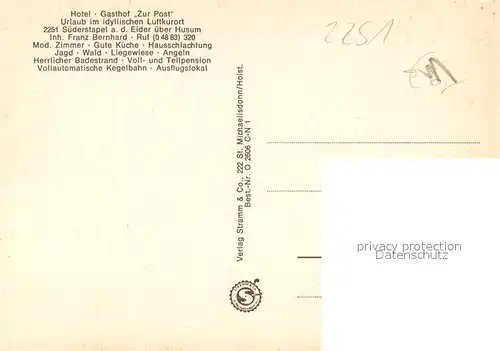 AK / Ansichtskarte Suederstapel Ferien an der Eider Hotel Gasthof zur Post Luftkurort Fliegeraufnahmen Suederstapel