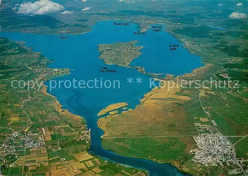 AK / Ansichtskarte Bodensee Untersee Blick von Konstanz auf Insel Reichenau und Radolfzell Fliegeraufnahme Bodensee
