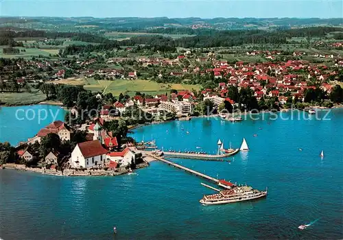 AK / Ansichtskarte Wasserburg_Bodensee Halbinsel Hafen Faehre Fliegeraufnahme Wasserburg Bodensee