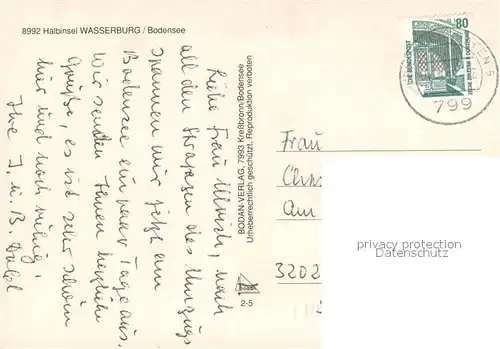 AK / Ansichtskarte Wasserburg_Bodensee Halbinsel Hafen Faehre Fliegeraufnahme Wasserburg Bodensee