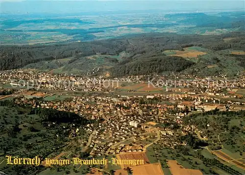AK / Ansichtskarte Loerrach mit Stadtteilen Haagen Brombach und Hauingen Dreilaenderecke Fliegeraufnahme Loerrach