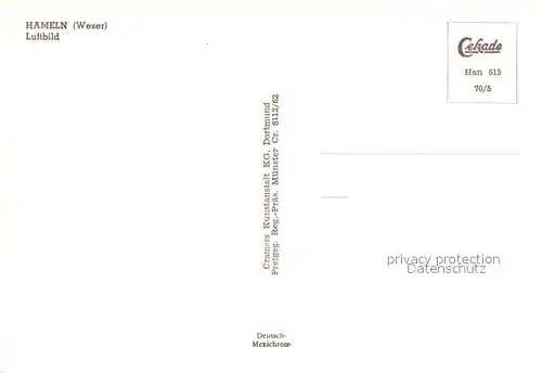 AK / Ansichtskarte Hameln_Weser Fliegeraufnahme Hameln Weser