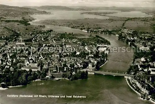 AK / Ansichtskarte Konstanz_Bodensee mit Rhein Untersee und Insel Reichenau Fliegeraufnahme Konstanz_Bodensee