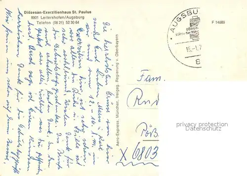 AK / Ansichtskarte Leitershofen Dioezesan Exerzitienhaus St. Paulus Fliegeraufnahme Leitershofen