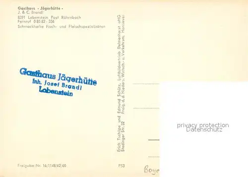 AK / Ansichtskarte Lobenstein_Roehrnbach Gasthaus Jaegerhuete im Bayerischen Wald Fliegeraufnahmen Lobenstein_Roehrnbach