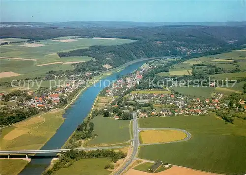 AK / Ansichtskarte Herstelle_Weser und Wuergassen mit neuer Weserbruecke Fliegeraufnahme Herstelle_Weser