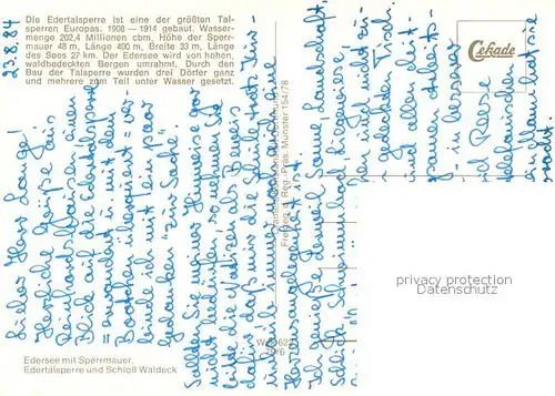 AK / Ansichtskarte Waldeck_Edersee Edersee mit Sperrmauer Edertalsperre Schloss Waldeck Fliegeraufnahme Waldeck Edersee