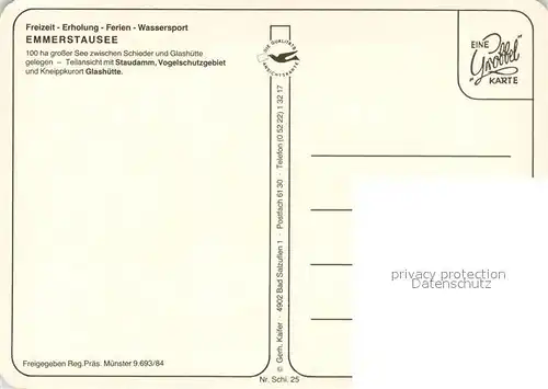 AK / Ansichtskarte Glashuette_Schieder Kneippkurort am Emmerstausee Staudamm Vogelschutzgebiet Fliegeraufnahme Glashuette_Schieder