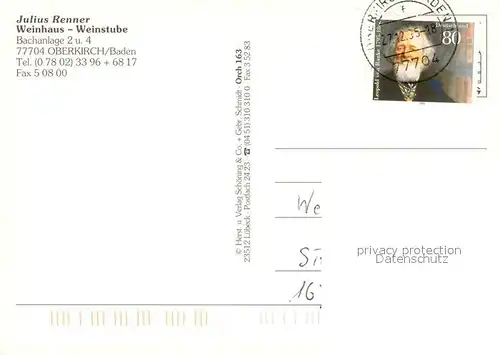 AK / Ansichtskarte Oberkirch_Baden Weinhaus Renners Weinstube Verkaufs und Gastraeume Oberkirch_Baden