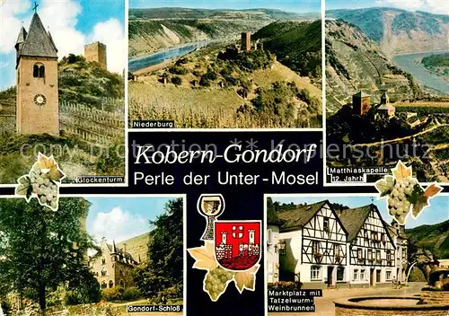 Kobern Gondorf Glockenturm Niederburg Matthiaskapelle Schloss Marktplatz mit Tatzelwurm Weinbrunnen Kobern Gondorf