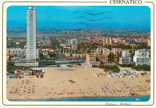 Cesenatico Spiaggia grattacielo e Viale Roma Fliegeraufnahme Cesenatico