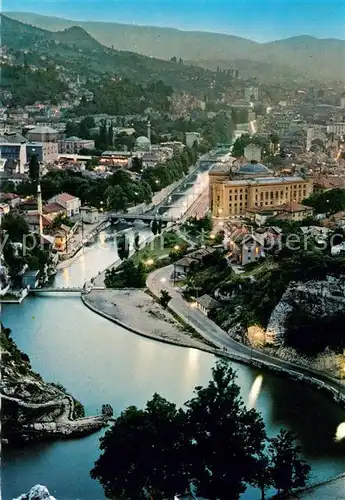 Sarajevo u noci Fliegeraufnahme Sarajevo