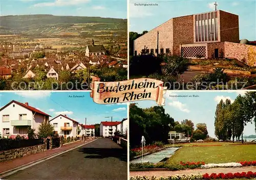 Budenheim Panorama Dreifaltigkeitskirche Am Eulenrech Strandrestaurant am Rhein  Budenheim