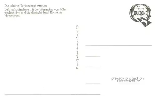 AK / Ansichtskarte Amrum Nordseeinsel Westspitze von Foehr Sylt und Insel Romo Daenemark Fliegeraufnahme Amrum