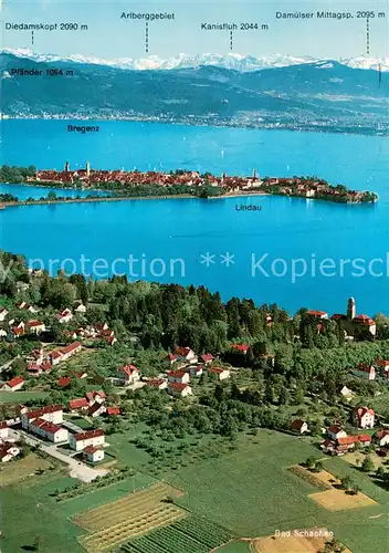 AK / Ansichtskarte Lindau_Bodensee Bad Schachen Schweizer Alpen Fliegeraufnahme Lindau Bodensee