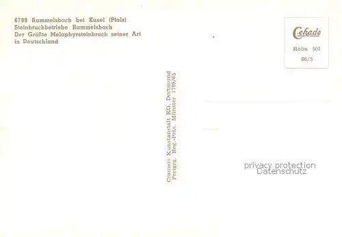 AK / Ansichtskarte Rammelsbach_Pfalz Steinbruchbetriebe Melaphyrsteinbruch Fliegeraufnahme Rammelsbach Pfalz