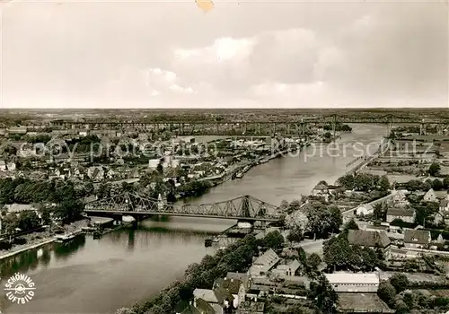 AK / Ansichtskarte Rendsburg Kanal mit Drehbruecke und Hochbruecke Fliegeraufnahme Rendsburg