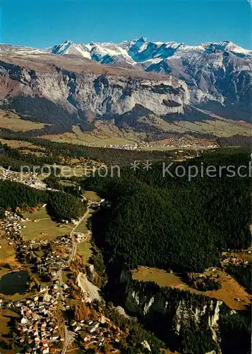 AK / Ansichtskarte Laax Fliegeraufnahme mit Flims Flimserstein und Ringelspitze Laax