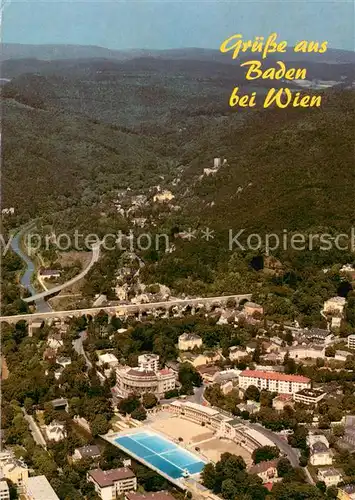AK / Ansichtskarte Baden_Wien Fliegeraufnahme mit Thermalstrandbad und Helenental Baden_Wien
