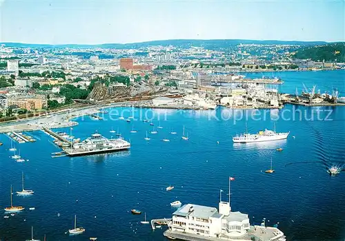 AK / Ansichtskarte Oslo_Norwegen Fliegeraufnahme mit Kongen og Dronningen Oslo Norwegen