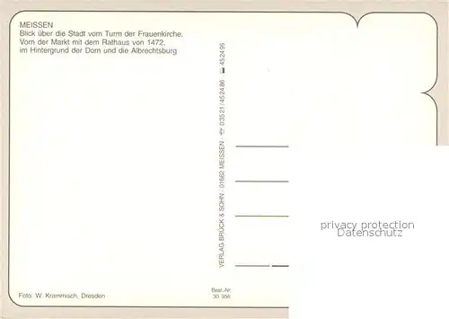 AK / Ansichtskarte Meissen_Elbe_Sachsen Stadtblick vom Turm der Frauenkirche auf Markt mit Rathaus Dom und Albrechtsburg Meissen_Elbe_Sachsen