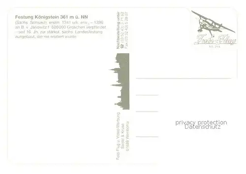 AK / Ansichtskarte Koenigstein_Saechsische_Schweiz Festung Koenigstein Fliegeraufnahme Koenigstein_Saechsische