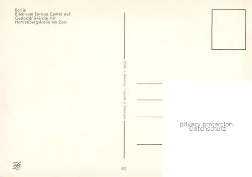 AK / Ansichtskarte Berlin Blick vom Europacenter auf die Kaiser Wilhelm Gedaechtniskirche mit Hardenbergstrasse Berlin