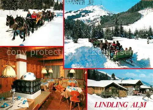 AK / Ansichtskarte Hinterglemm_Saalbach Lindling Alm Pferdeschlittenfahrt Kaminzimmer Hinterglemm_Saalbach
