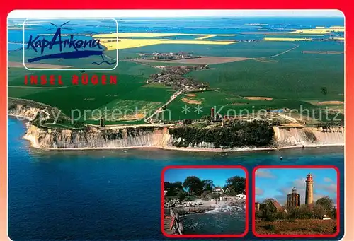 AK / Ansichtskarte Kap_Arkona Fliegeraufnahme mit Leuchttuermen und Fischerdoerfchen Vitt Kap_Arkona