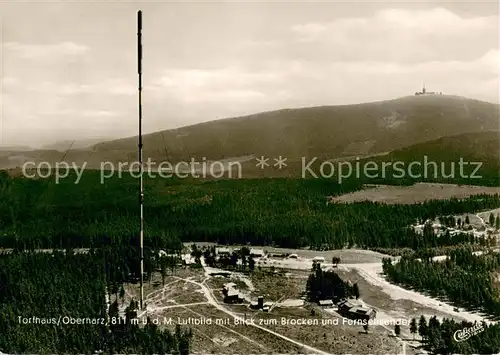 AK / Ansichtskarte Torfhaus_Harz Fliegeraufnahme mit Brockenblick und Fernsehsender Torfhaus Harz