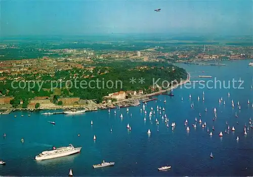 AK / Ansichtskarte Kiel Olympiahafen mit Foerde und Faehrschiff Stena Germanica Fliegeraufnahme Kiel
