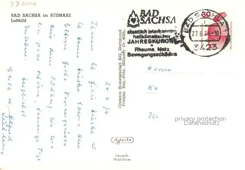 AK / Ansichtskarte Bad_Sachsa_Harz Fliegeraufnahme Bad_Sachsa_Harz