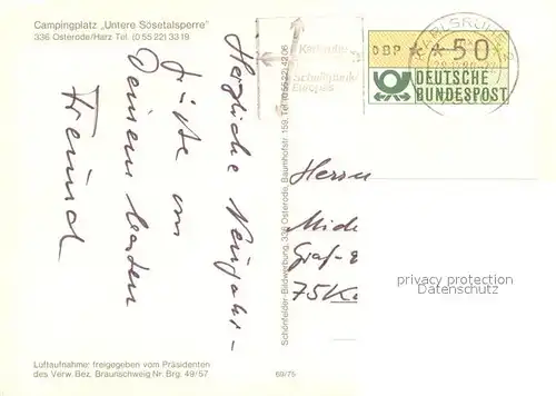 AK / Ansichtskarte Osterode_Harz Campingplatz Untere Soesetalsperre Fliegeraufnahme Osterode_Harz