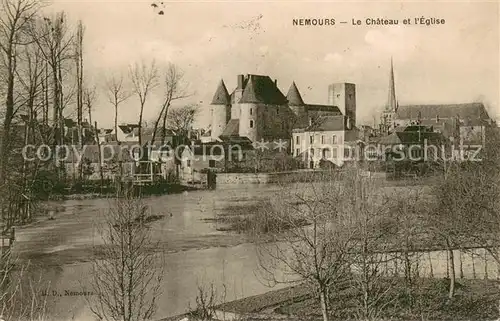 AK / Ansichtskarte Nemours_Seine et Marne Chateau et l eglise Nemours Seine et Marne