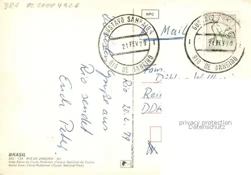 AK / Ansichtskarte Rio_de_Janeiro Vista Aerea do Cristo Redentor Rio_de_Janeiro