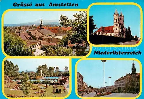 AK / Ansichtskarte Amstetten_Niederoesterreich Panorama Kirche Schwimmbad Ortspartie Amstetten