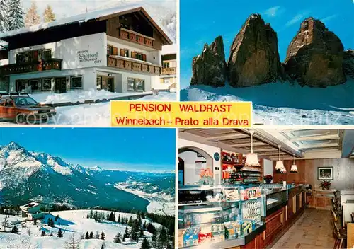 AK / Ansichtskarte Winnebach_Prato_alla_Drava Pension Waldrast Gastraum Panorama Felsformation Winnebach_Prato