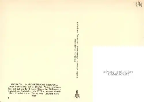 AK / Ansichtskarte Ansbach_Mittelfranken Markgraefliche Residenz Ansbach Mittelfranken