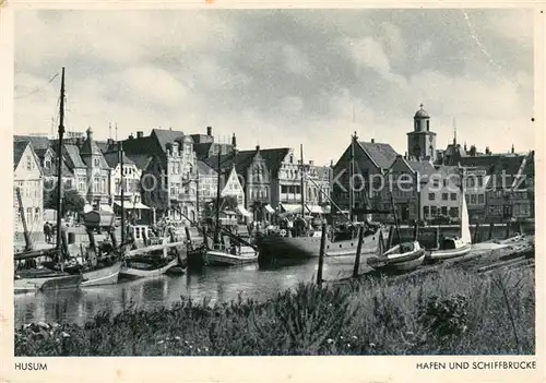 AK / Ansichtskarte Husum_Nordfriesland Hafen und Schiffbruecke Husum_Nordfriesland