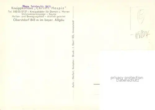 AK / Ansichtskarte Oberstdorf Kneippkurhaus Christl Hospiz Hallenbad Oberstdorf