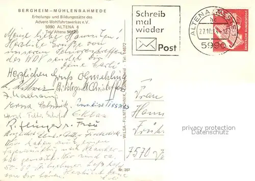 AK / Ansichtskarte Altena_Lenne Bergheim Muehlenrahmede Bildungsstaette der AWO Altena_Lenne