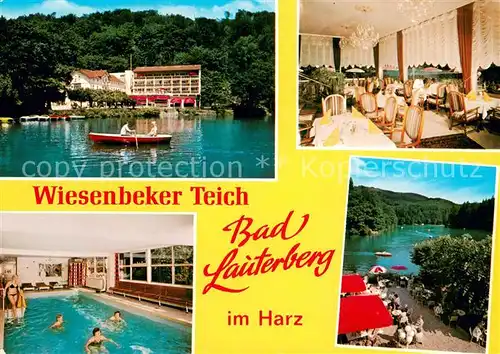 AK / Ansichtskarte Bad_Lauterberg Kneipp Kurhotel Wiesenbeker Teich Hallenbad Gastraum Terrasse Bad_Lauterberg