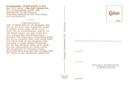 AK / Ansichtskarte Elm_Braunschweig Waldgaststaette Tetzelstein Ehrenmal Fliegeraufnahme Tetzelstein Elm_Braunschweig