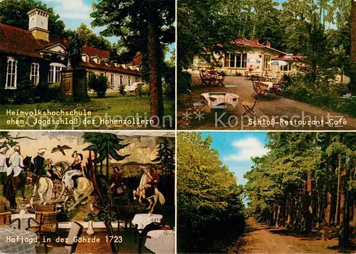 AK / Ansichtskarte Goehrde Schloss Restaurant und Cafe Heimvolkshochschule Hofjagd in der Goehrde Baumallee Goehrde