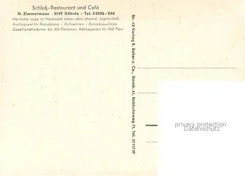 AK / Ansichtskarte Goehrde Schloss Restaurant und Cafe Heimvolkshochschule Hofjagd in der Goehrde Baumallee Goehrde