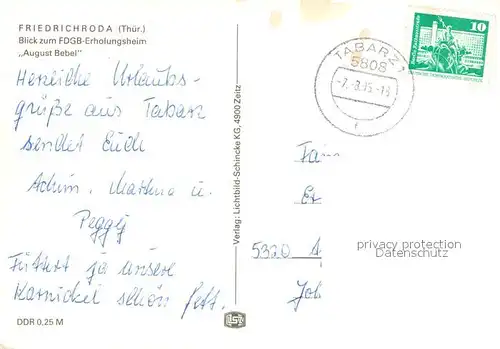AK / Ansichtskarte Friedrichroda Blick zum FDGB Erholungsheim August Bebel Friedrichroda
