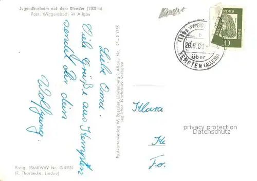 AK / Ansichtskarte Wiggensbach Jugendkurheim auf dem Blender Allgaeuer Alpen Fliegeraufnahme Wiggensbach