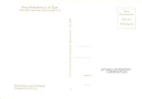 AK / Ansichtskarte Hohenberg_Eger Heimstaette des Sueddeutschen Sozialwerkes Storchenturm Panorama Fliegeraufnahme Burg Hohenberg Ev Kirche Hohenberg Eger