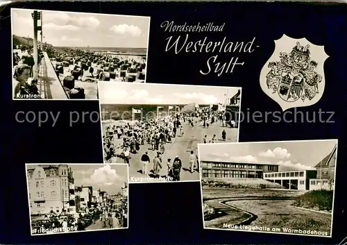 AK / Ansichtskarte Westerland_Sylt Kurstrand Friedrichstrasse Kurpromenade Neue Liegehalle am Warmbadehaus Westerland_Sylt